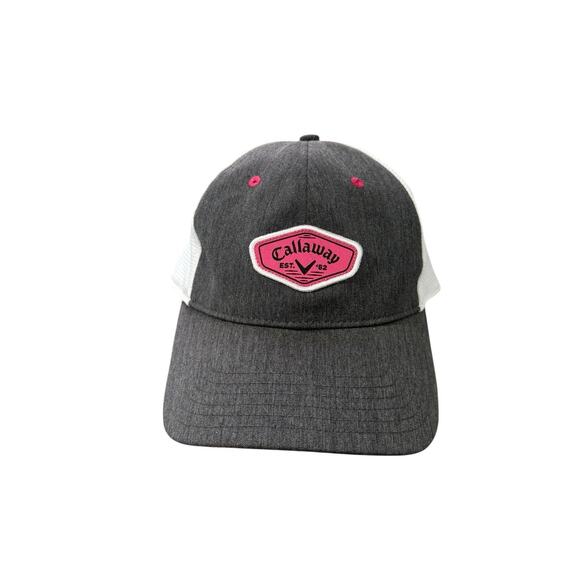 Callaway Golf Hat Pink Logo Patch Gray White Adjustable Hat Cap - Picture 1 of 4